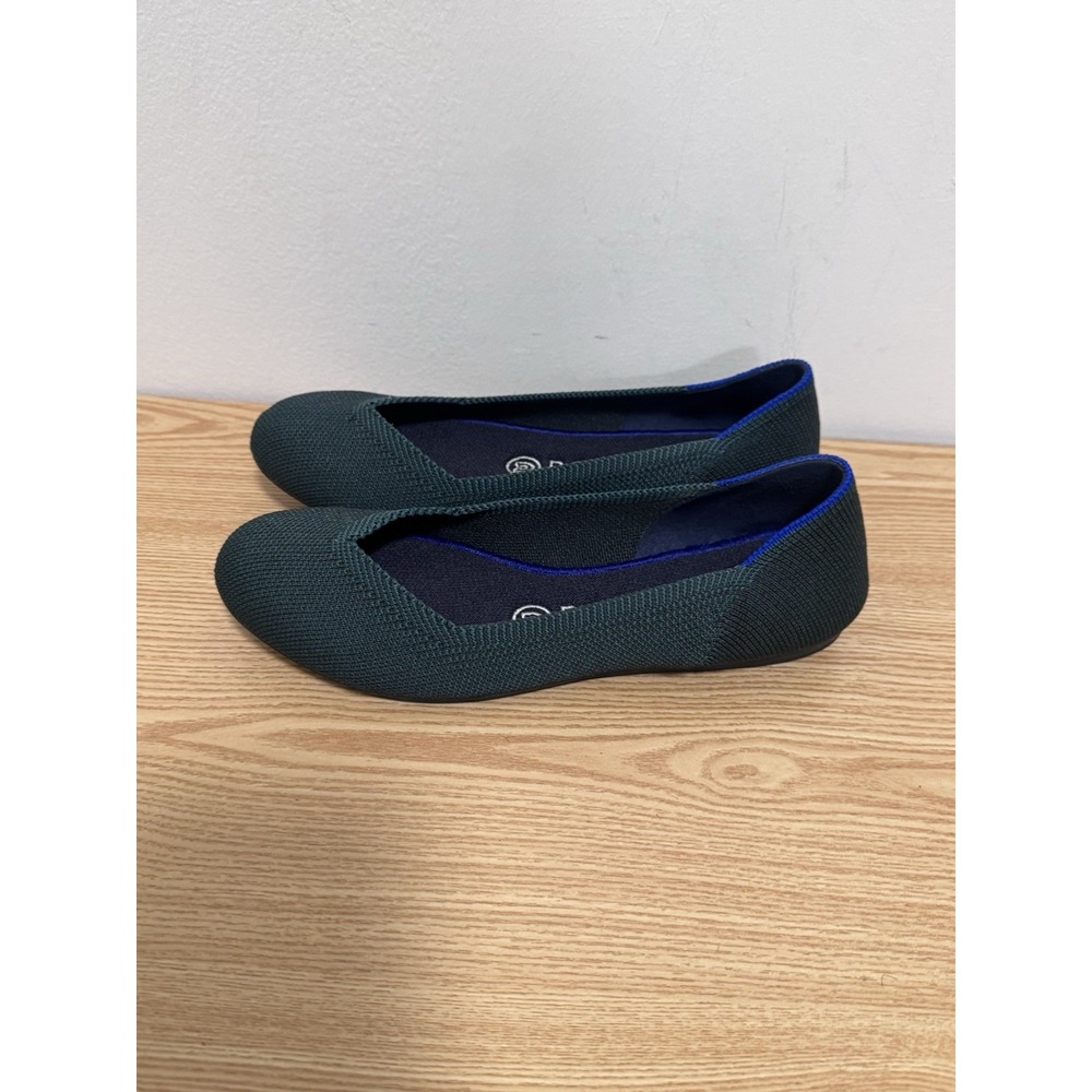 Rothy's Rare Retired Emerald Green Birdseye Ballet The Flat Round Toe Size 6.5